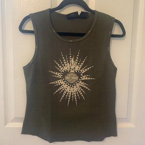 Harley Davidson Women's Olive Studded Tank Top, Size XL, EUC